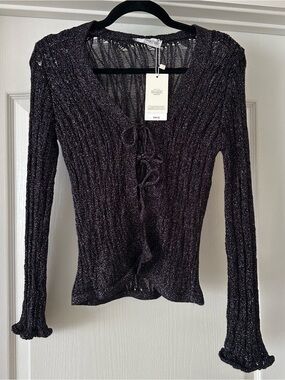 Mango Shimmery Black Tie-Front Cardigan